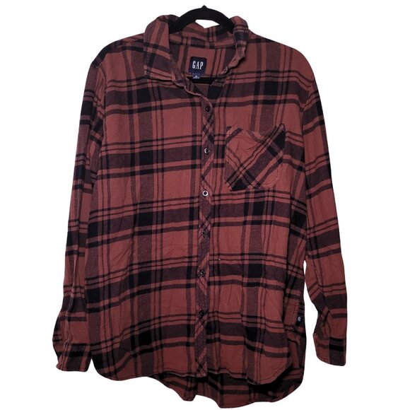 GAP Brand 100% Cotton Brown Black Plaid Flannel Collared Button Down XL - Picture 1 of 6